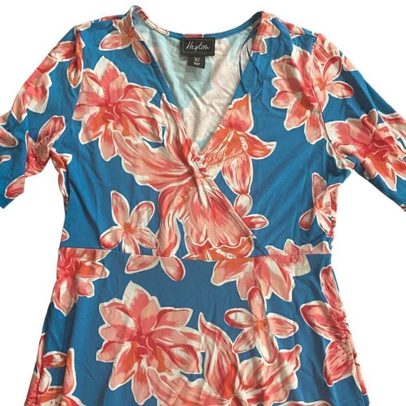 Heyton floral wrap dress small blue orange short sleeve - Picture 4 of 7